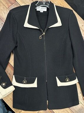 ST. JOHN Collection by Marie Gray Black Zip Front Knit Jacket Blazer Size 2